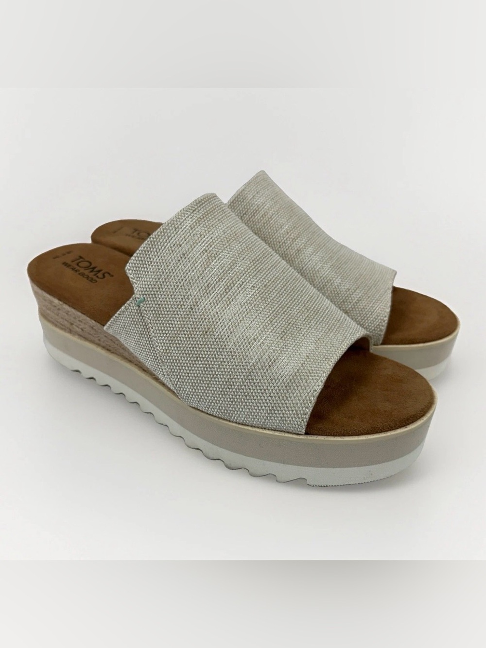 TOMS Diana Mule Wedge Sandals Women's 10W Natural Canvas Espadrille Platform
